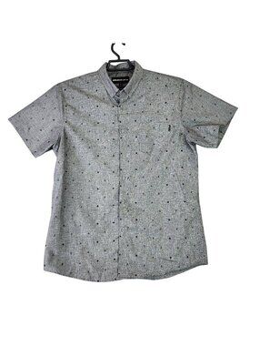 Mens Molokai Surf Co Gray Nautical Theme Button Up Shirt Short Sleeve Size L